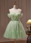 Green Beading Spaghetti Straps Tulle Mini Homecoming Dress