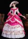 Red and Blue Printed Ruffled Floor Length Venice Carnival Fancy Dress Theater Costume