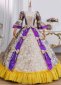 Purple Floral Brocade Historical European Court Victorian Ball Gown