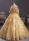 Yellow Embroidery Appliques Tulle Off the Shoulder Evening Dress 2