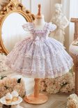 Girl Lolita Princess Puff Sleeve Purple Floral Performance Dress