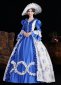 Blue Printed Long Flare Sleeve Floor Length Masquerade Ball Dress 3