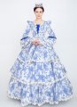 Blue Floral 18th Century Rococo Baroque Marie Antoinette Princess Dress Medieval Renaissance Historical Period Gown
