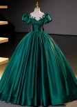 Vintage Green Puff Ball Sleeves Formal Dresses