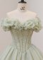 Off The Shoulder light Green Tulle Formal Dress With Flower Neck 1