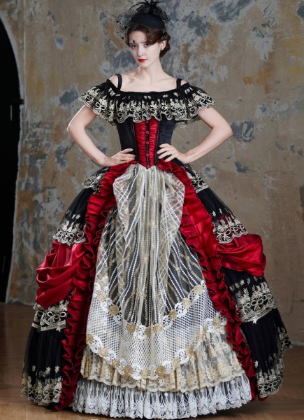 17th Century Women Off-the-Shoulder European Nobles Costumes Victorian Historical Party Ball Gown