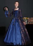 2024 Renaissance Women Colonial Blue Floral Brocade Gothic Victorian Dress Halloween Masquerade Ball Gown Theater Costume