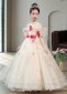 Flower Girls Cold Shoulder Sleeve Applique Flower Tulle Party Formal Dress