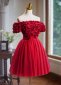 Red Off Shoulder Appliques Flower Tulle Short Formal Dress