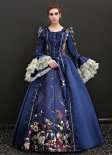 Elegant Blue And Red Printed Marie Antoinette Dress Medieval Renaissance Masquerade Christmas Party Dress Reenactment Costumes