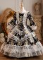 Girls Black Floral Jacquard Victorian Halloween Ball Dress Children Festival Dress 2