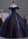 Deep Blue Off Shoulder Tulle Long Formal Dress