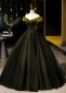 Army Green Sexy Tulle Off Shoulder Evening Dress 1