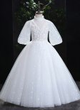 Little Girls Mock Neck Polka Dots Tulle Wedding Engagement Dresses