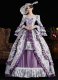Purple Floral Printed Lace Ruffled Long Sleeve Holiday Carnival Fantasy Dress Women Stage Theater Costume