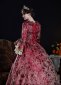 Wine Red Floral Rococo Dress Theater Costume 4