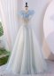 Light Blue Off the Shoulder Shiny Formal Dress