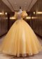 Gorgeous Puff Sleeves Yellow A Line Prom Formal Dress 2