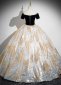 A Line Off the Shoulder Deep V neck Prom Dress with Organza 3