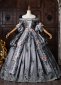 Rococo Gray Brocade Off the Shoulder Marie Antoinette Ball Gown