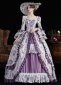 Women Purple Floral Printed Lace Ruffled Long Sleeve Holiday Carnival Fantasy Dress