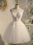 White Deep V-neck Tulle Tutu Homecoming Dress Cocktail Dress for Teens