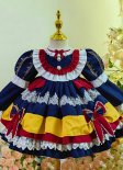 Upscale Winter Girl Lolita Princess Dress Children Deep Blue Performance Outfit