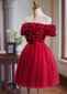 Red Off Shoulder Appliques Flower Tulle Short Formal Dress 1