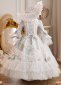Girls Long Sleeve Vintage Princess Dress Floral Lace Ball Gown Kids Wedding Flower Girl Dress Halloween Christmas Birthday Party Outfit