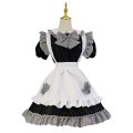 New 4 Pieces Japanese Animal Cosplay Costume Women Black and White Plaid Bow Kawaii Maid Lolita Dress Uniform for Girl