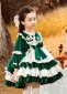 Green Velvet Ruffle Girl Winter Christmas Gown