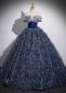 Custom-made Feather Off the Shoulder Corset Dark Blue Formal Dress