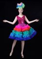 Women Stage Club V-Neck Sequin Dresses Colorful Tutu Ball Gown