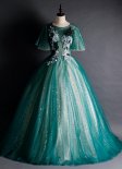 Dark Green Sequined Beading Butterfly Sleeve Vintage Ball Gown