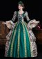 Women Green Brocade Zebra Print Multi Layered Long Sleeve Carnival Inspired Ball Dress