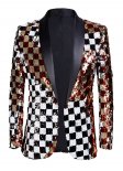 Men Shiny Plaid Sequin Wedding Groom Blazer Jacket Plus Size