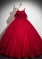 Sparkly Burgundy Tulle Appliques Sexy Spaghetti Straps Prom Dress