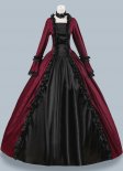 Women Burgundy Brocade Victorian Dress Masquerades Holiday Costume