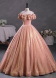 Ball Gown Off-the-Shoulder Shiny Long-Length Tulle Prom Dress