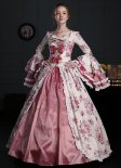 2024 Renaissance Pink Floral Colonial Victorian Dress Lady Fairytable Princess Tea Party Ball Gown Theater Costume