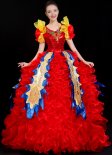 Red Tulle Ruffled Fun Party Dresses Mardi Gras Cosplay Formal Costume