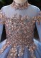 Girls Blue Sequin Cape Sleeve Tulle Beauty Contest Carnival Dresses 3