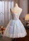 Blue A line Straps Lace Mini Corset Prom Homecoming Dress 3