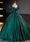 Vintage Green Puff Ball Sleeves Formal Dresses