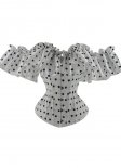 White Black Dot Corset Top With Bardot Sleeve