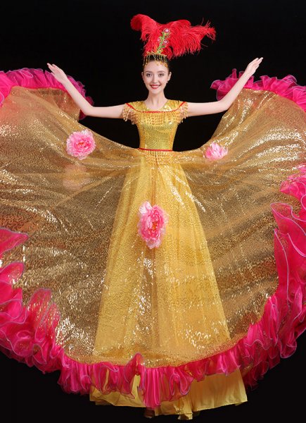 Women Gold Sequin Tulle Carnival Dresses