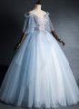 Light Blue Quinceanera Dresses Lace Applique Ball Gown