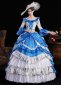 Blue Printed Ruffled Half Sleeve Floor Length Venice Carnival Fancy Dress 2