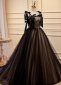Black A line Long Tulle Prom Dress with Bowknot 1
