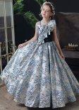 Children Blue Spaghetti Strap Jacquard Dresses